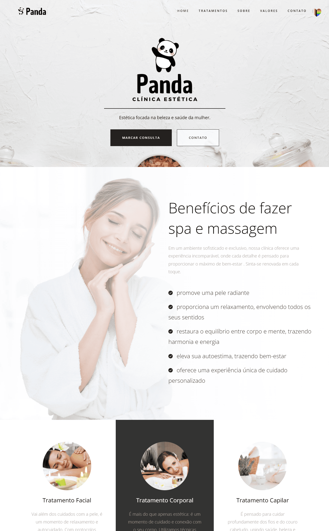 Site da Clínica Panda, estética focada na beleza e saúde da mulher