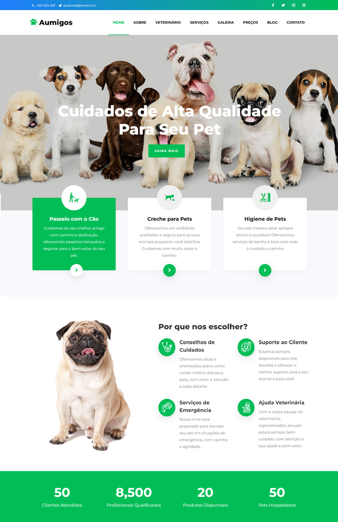 Site da pet shop e clínica veterinária Aumigos